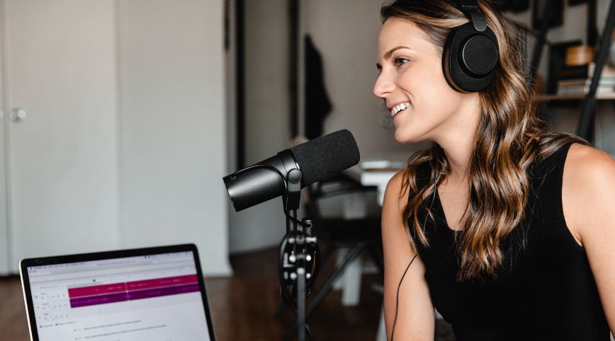 woman creating podcast
